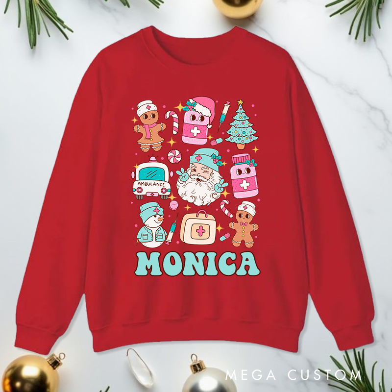 Personalized Nurse Sweatshirt Customized Festive Nurse Collage Design Sweatshirt Nurse Christmas Gifts 