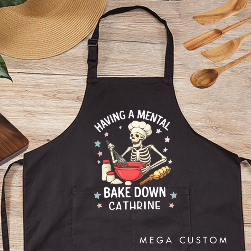 Personalized Having a Mental Bake Down Aprons  Skeleton Baking Apron with Name Halloween Baker Apron for Baking Lover Gift