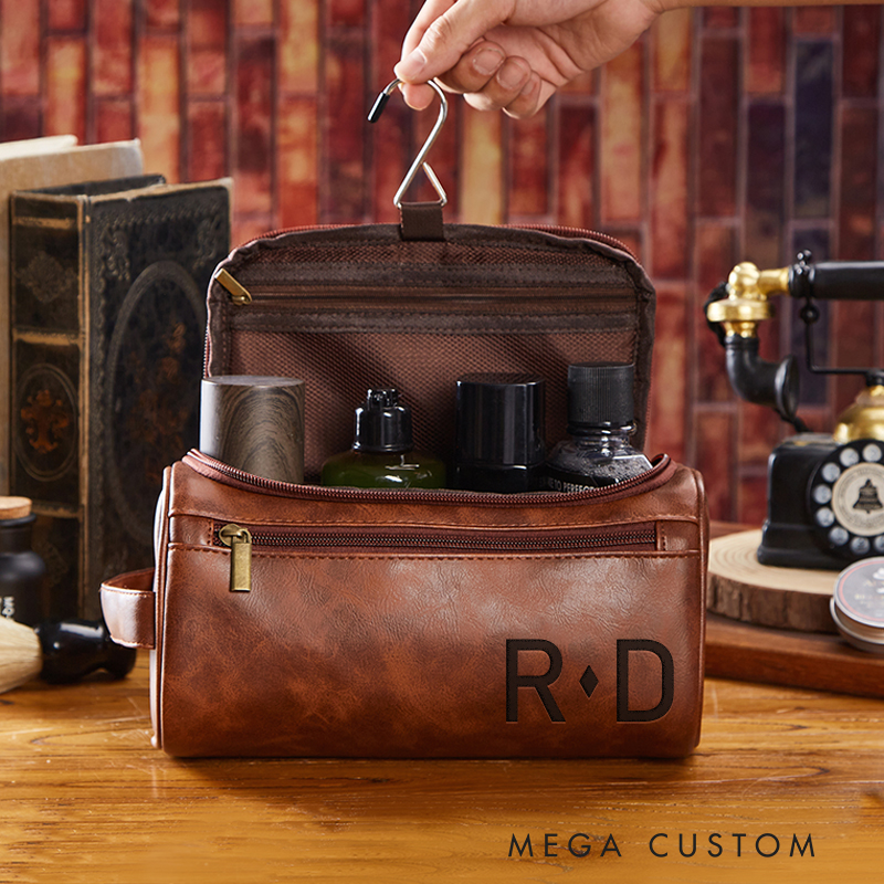 Personalized Classic Modern Graphic Leather Dopp Kit Art Lover Mens Leather Toiletry Bag Engraved Dopp Bag Gift For Men