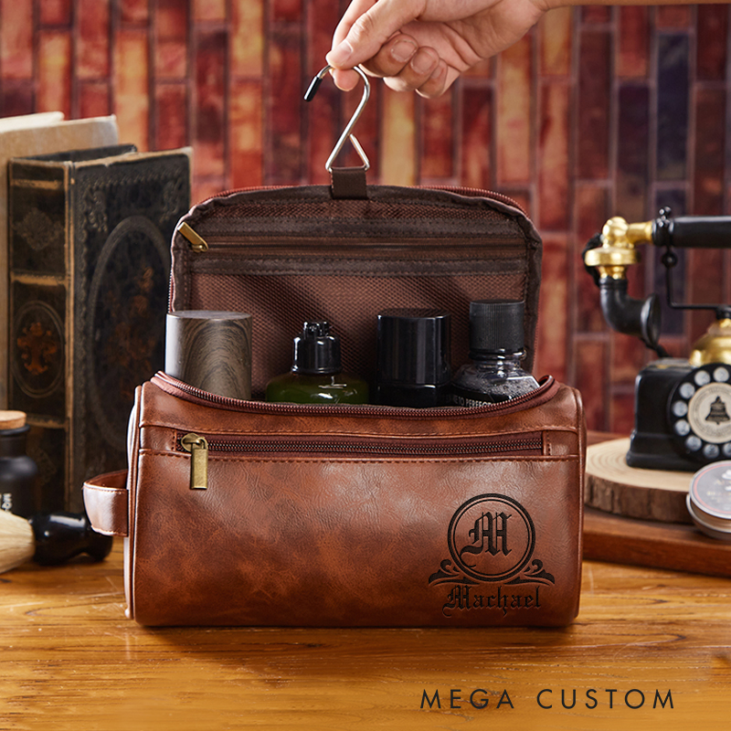 Personalized Barocco Graphic Leather Dopp Kit Art Lover Mens Leather Toiletry Bag Engraved Dopp Bag Gift For Men