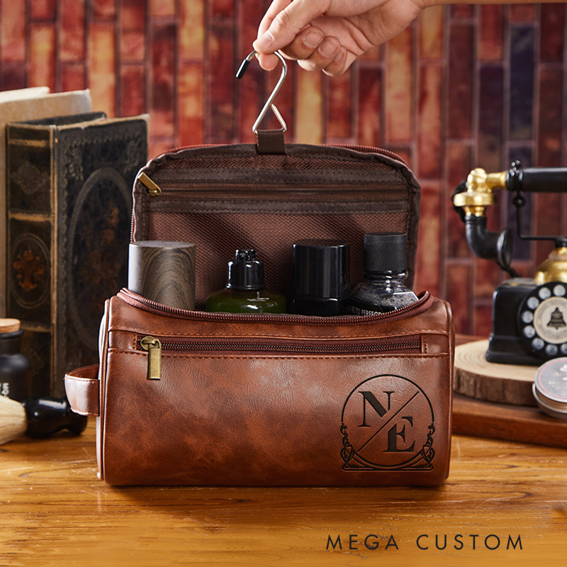 Personalized Art Nouveau Graphic Leather Dopp Kit Art Lover Mens Leather Toiletry Bag Engraved Dopp Bag Gift For Men