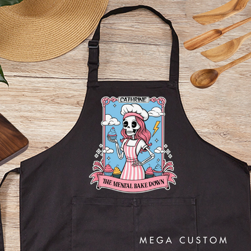 Personalized the Mental Bake Down Apron Custom Skeleton Apron with Name Halloween Spooky Baking Apron for Baking Lover Gift