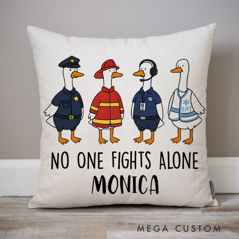Personalized Firefighter Pillow No One Fights Alone Design Appreciation Gift for Firemen