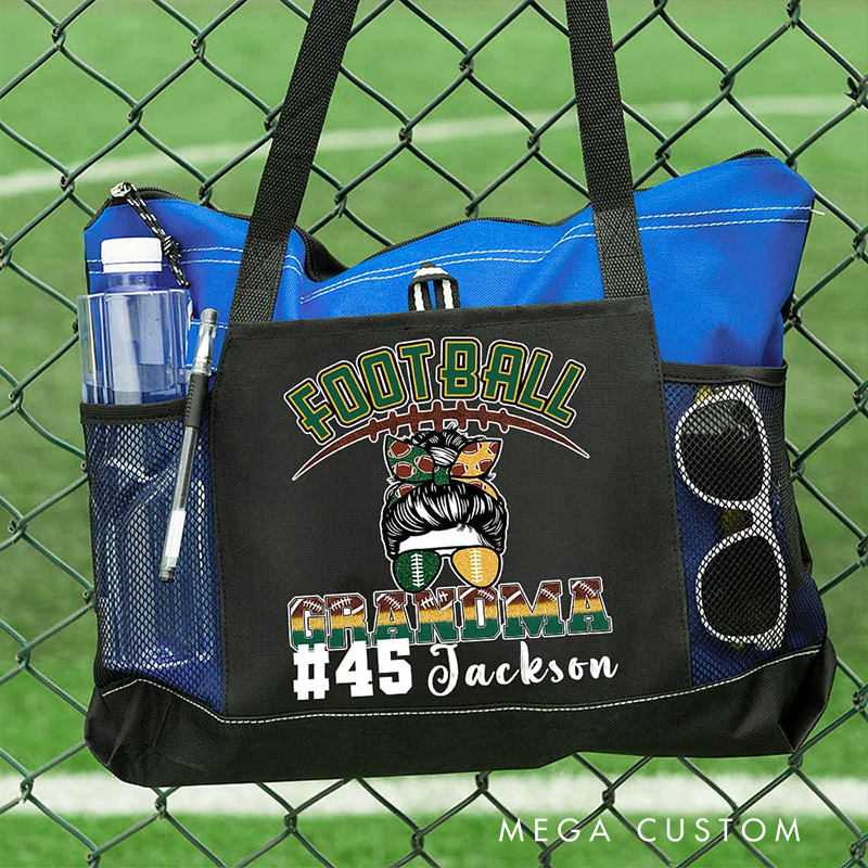 Personalized Football Grandma Tote Bag with Custom Name and Number