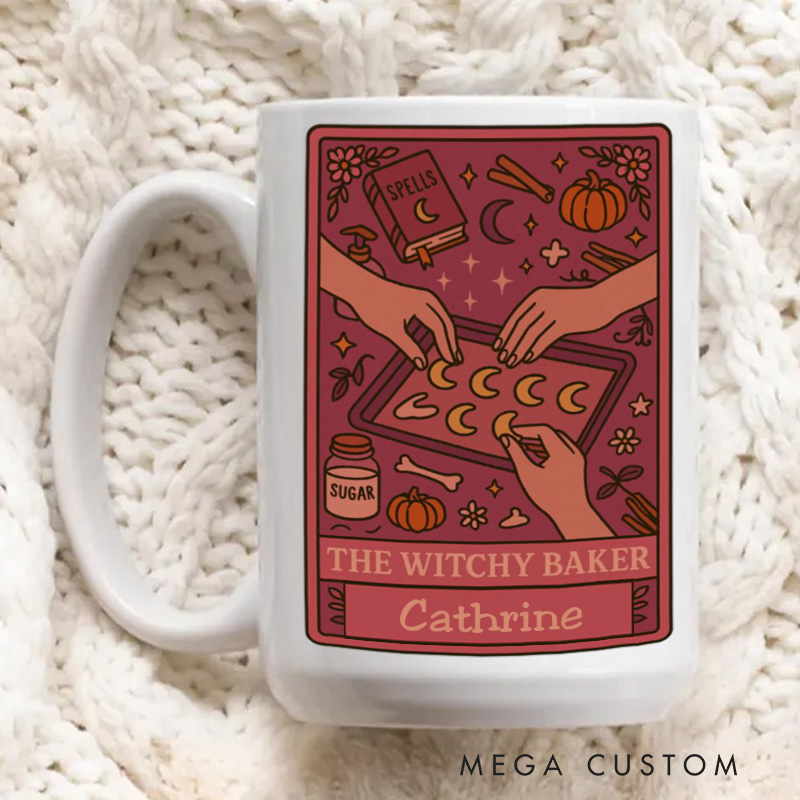 Personalized the Witchy Baker Mugs Custom Halloween Baking Cup with Name Tarot Baking Witch Coffee Mug Baking Lover Gift