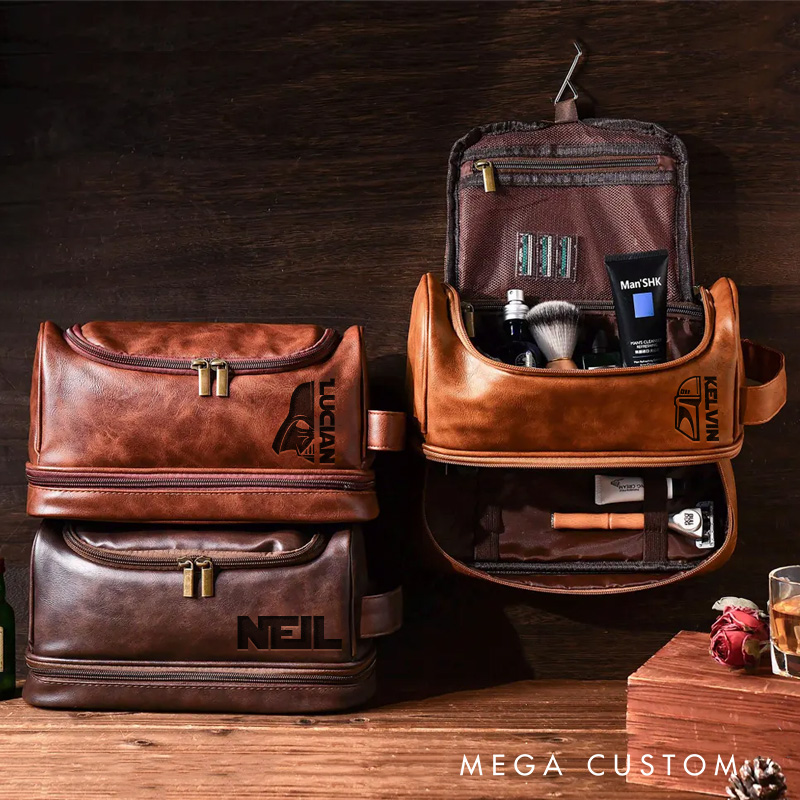 Personalized Space Opera Movie Hanging Leather Dopp Kit Galaxy War Film Mens Leather Toiletry Bag Engraved Dopp Bag Gift For Men