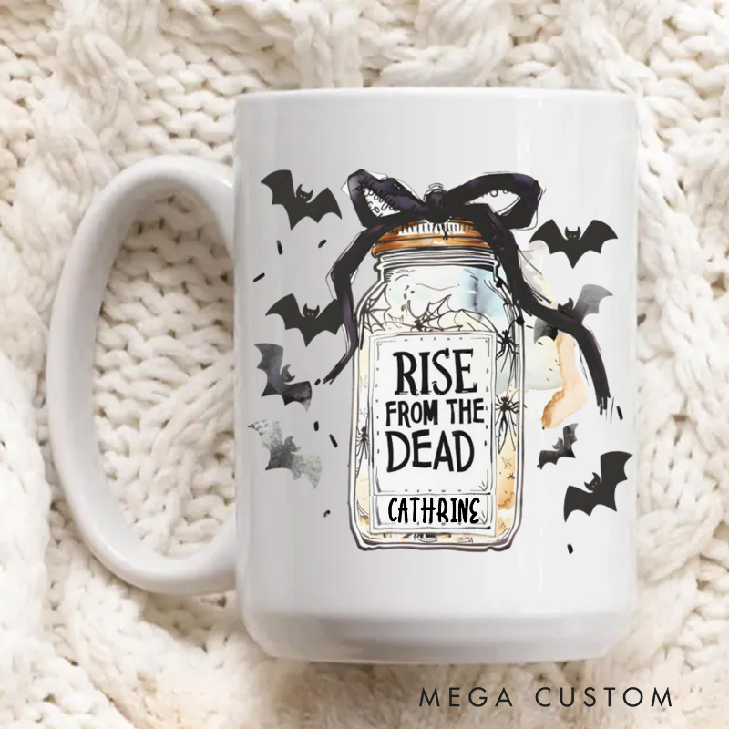 Personalized Rise from the Dead Mugs Custom Halloween Sourdough Starter Cup with Name Baker Coffee Mug for Baking Lover Gift