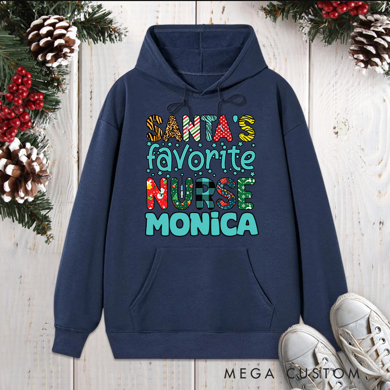 Personalized Hoodies for Nurse Customized Santa's Favorite Nurse Design Hoodies Xmax Gift