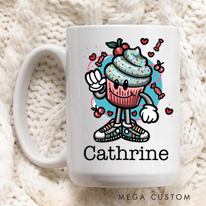 Personalized Retro Sweet Treat Mugs Custom Cupcake Mug with Name Ceramic Baking Coffee Mug for Baking Lover Gift