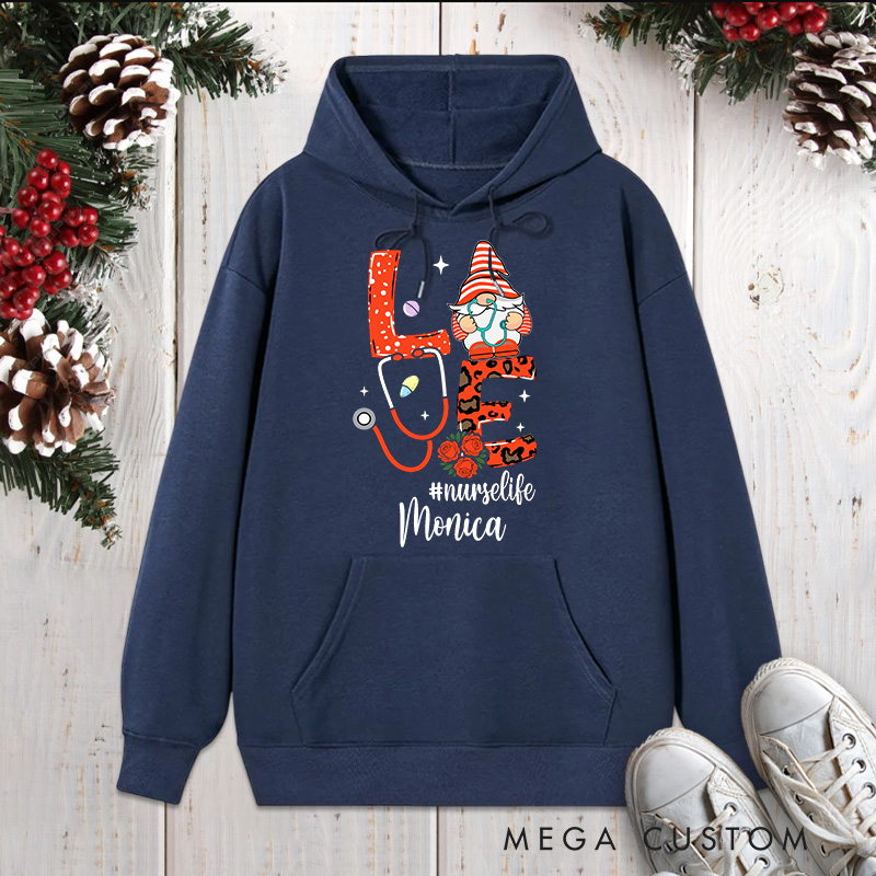 Personalized Hoodies for Nurse Customized Love NurseLife Christmas Gnome Design Hoodies Xmax Gift