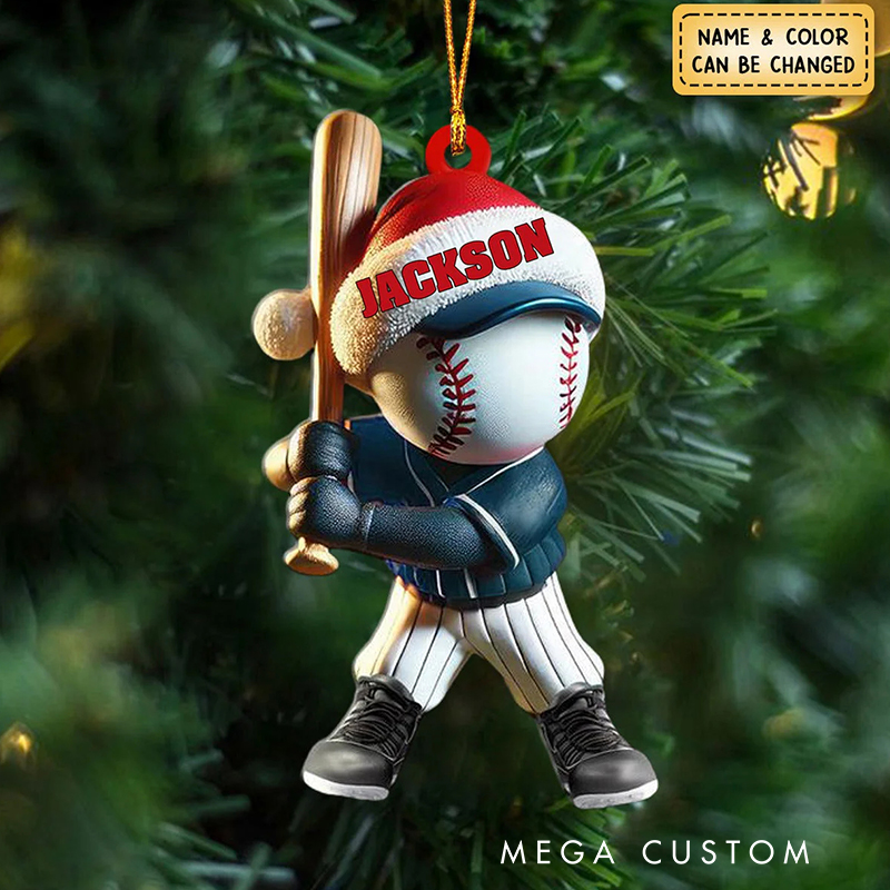 Personalized Acrylic Baseball Christmas Ornament with Custom Name and Color Options