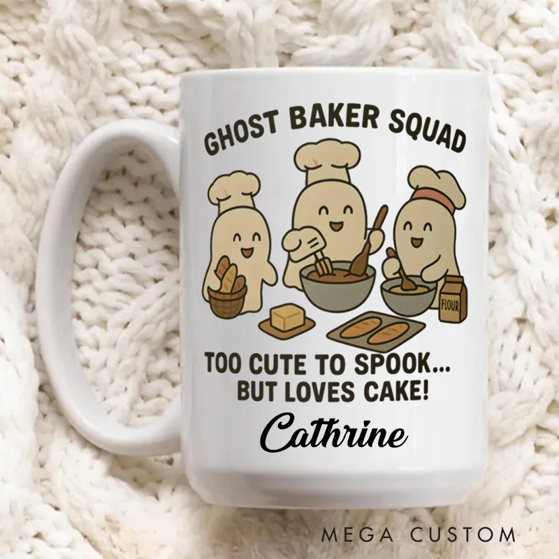Personalized Ghost Baker Squad Mugs too Cute to Spook Baking Mug with Name Custom Ghost Baker Coffee Cup for Baking Lover Gift