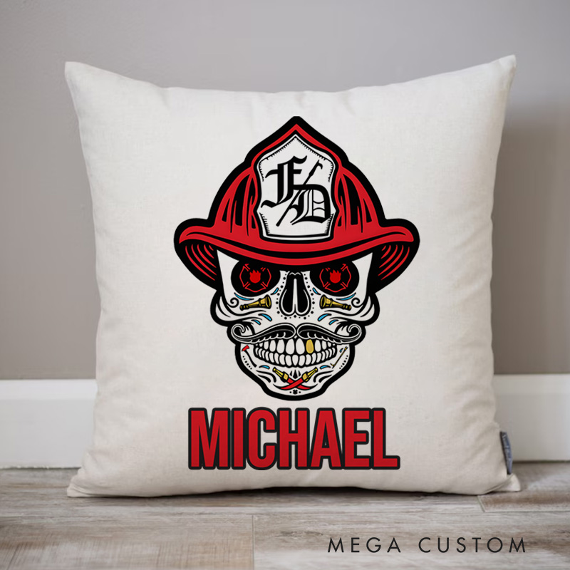 Personalized Firefighter Pillow Fierce Firefighter Skull Design Appreciation Gift for Firemen