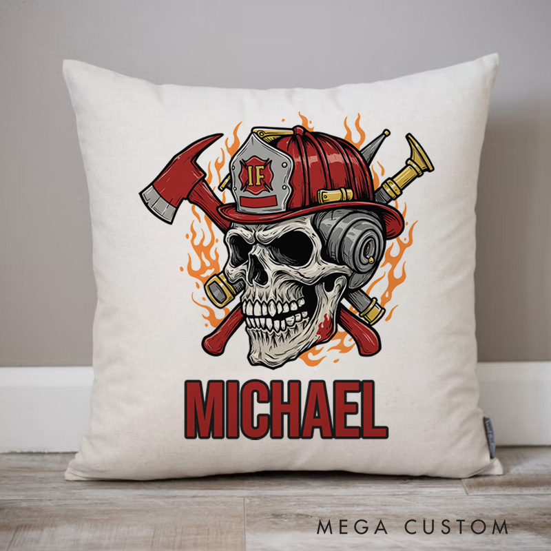 Personalized Firefighter Pillow Fierce Firefighter Skull Design Appreciation Gift for Firemen