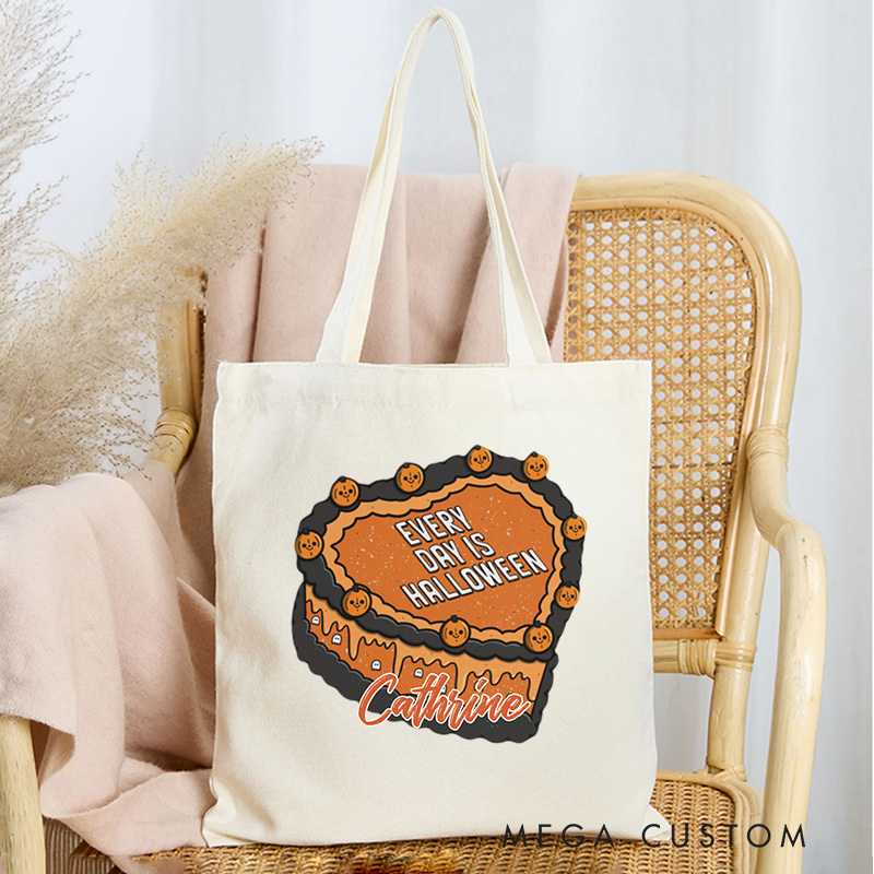 Personalized Every Day is Halloween Tote Bag Custom Pumpkin Cake Bag with Name Spooky Baking Tote for Baking Lover Gift