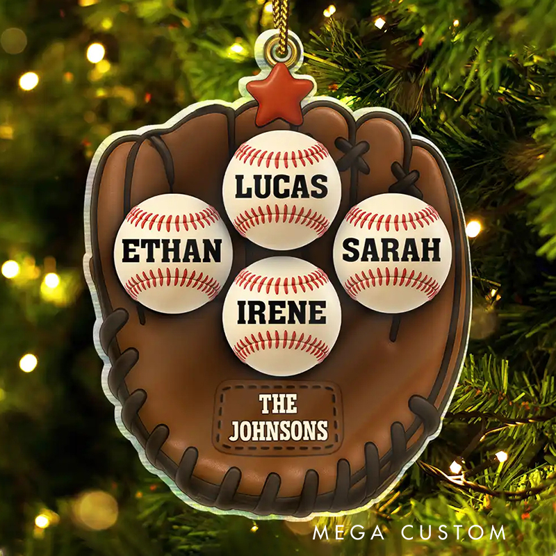 Personalized Acrylic Baseball Glove Christmas Ornament with Family Names