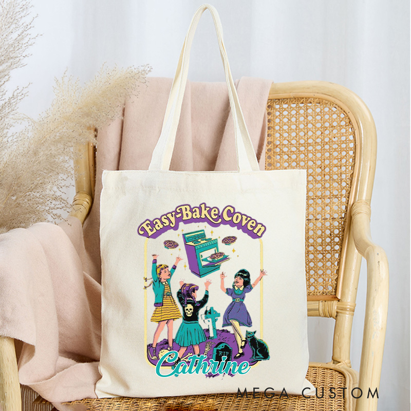 Personalized Easy-Bake Coven Tote Bag Custom Witchy Halloween Bag with Name Baking Tote for Baking Lover Gift