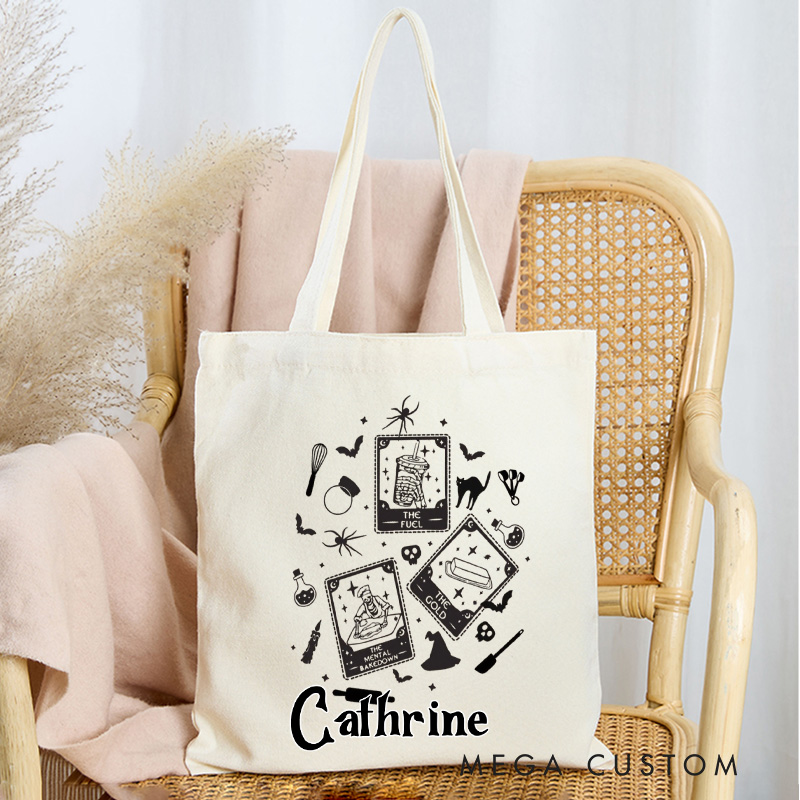 Personalized Halloween Baking Tote Bag Custom Bakery Canva Bag with Name Baker Tarot Card for Baking Lover Gift