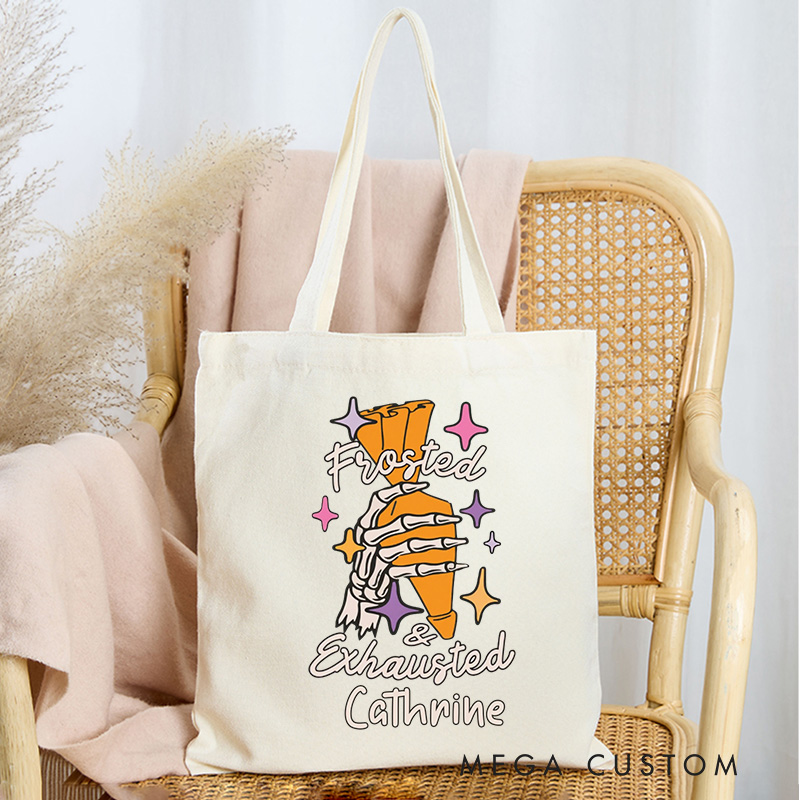 Personalized Frosted and Exhausted Tote Bag Custom Halloween Baking Bag with Name Spooky Baking for Baking Lover Gift