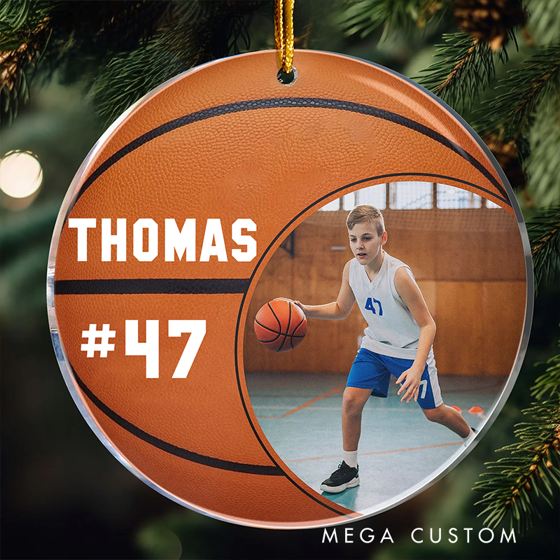 Personalized Basketball Ornament with Custom Photo, Name, and Number