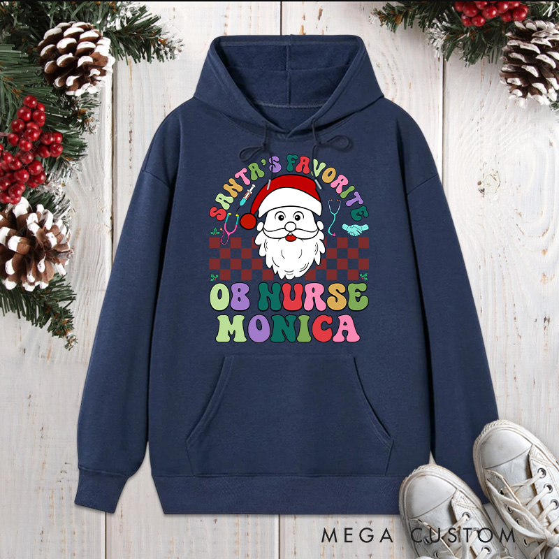 Personalized Hoodies for Nurse Customized Santa's Favorite OB Nurse Design Hoodies Xmax Gift