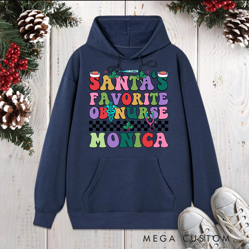Personalized Hoodies for Nurse Customized Santa's Favorite OB Nurse Design Hoodies Xmax Gift