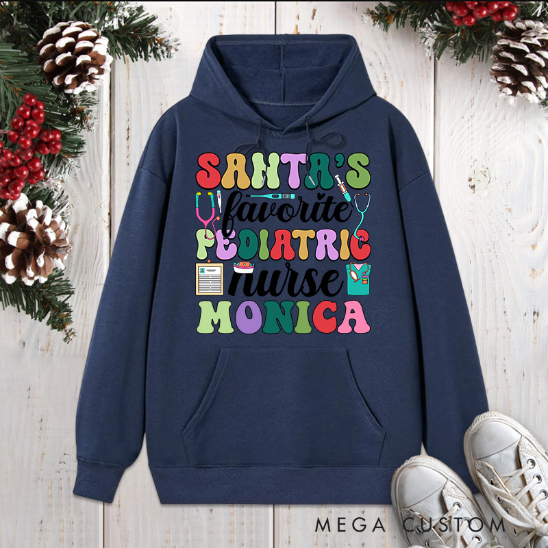 Personalized Hoodies for Nurse Customized Santa's Favorite Pediatric Nurse Design Hoodies Xmax Gift