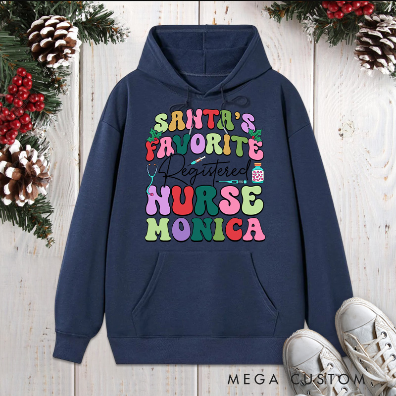 Personalized Hoodies for Nurse Customized Santa's Favorite Registered Nurse Design Hoodies Xmax Gift