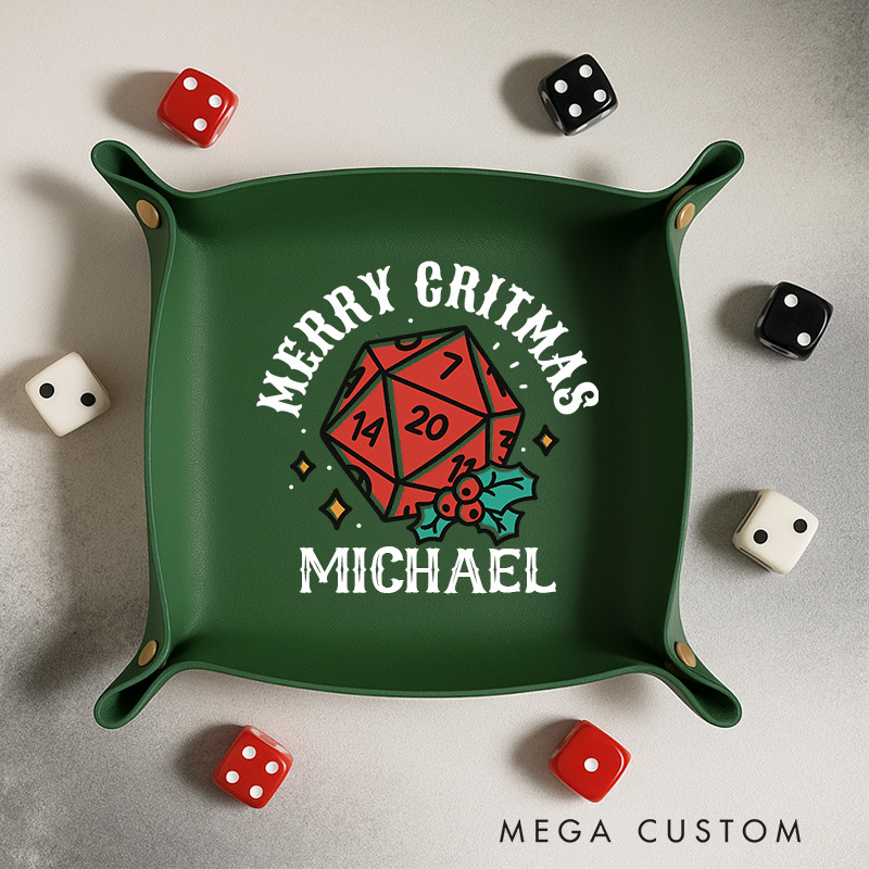 Personalized DND Christmas Dice Tray Dungeon Gamer Catchall Geek DM Leather Dice Tray Christmas Gift Family Gift
