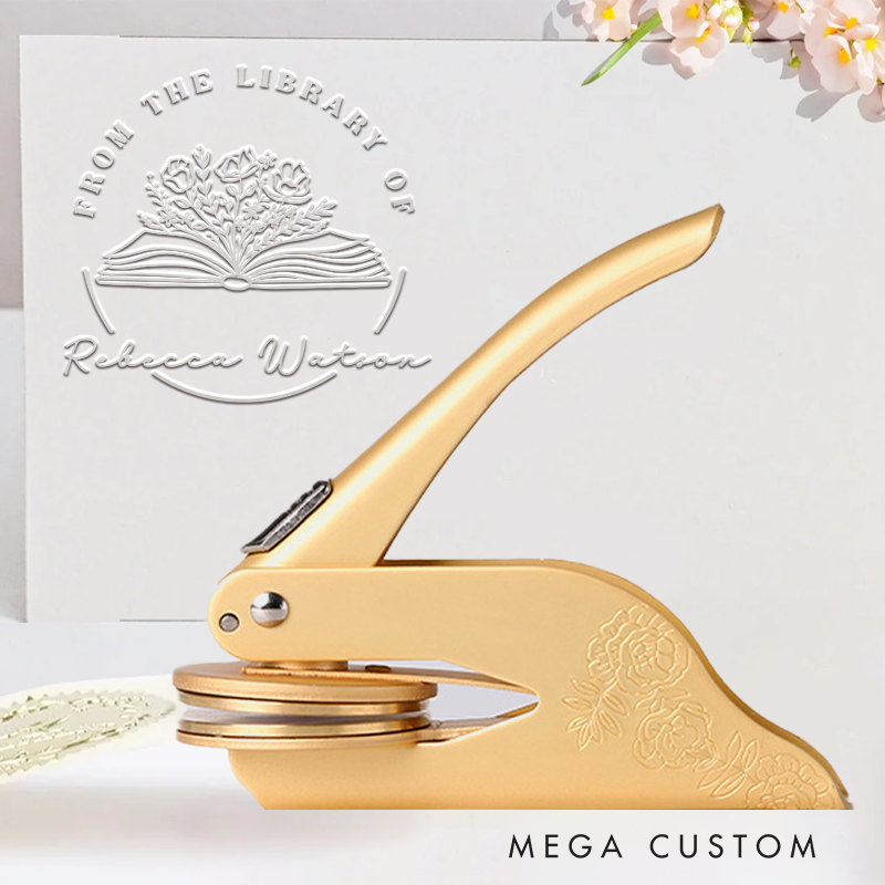 Personalized Round Flower Books Book Embosser Stamp Custom from the Library of Library Embosser Name Bookish Stamp for Book Lover Librarian Gift