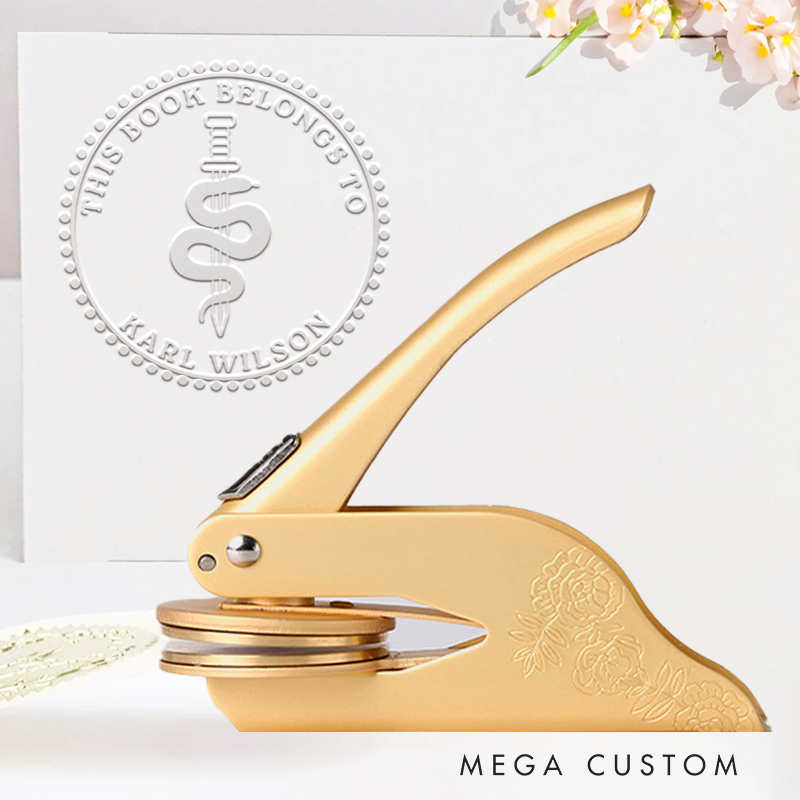 Personalized This Book Belongs to Book Embosser Stamp Custom Sword and Serpent Library Embosser Name Bookish Stamp for Book Lovers Librarian Gift