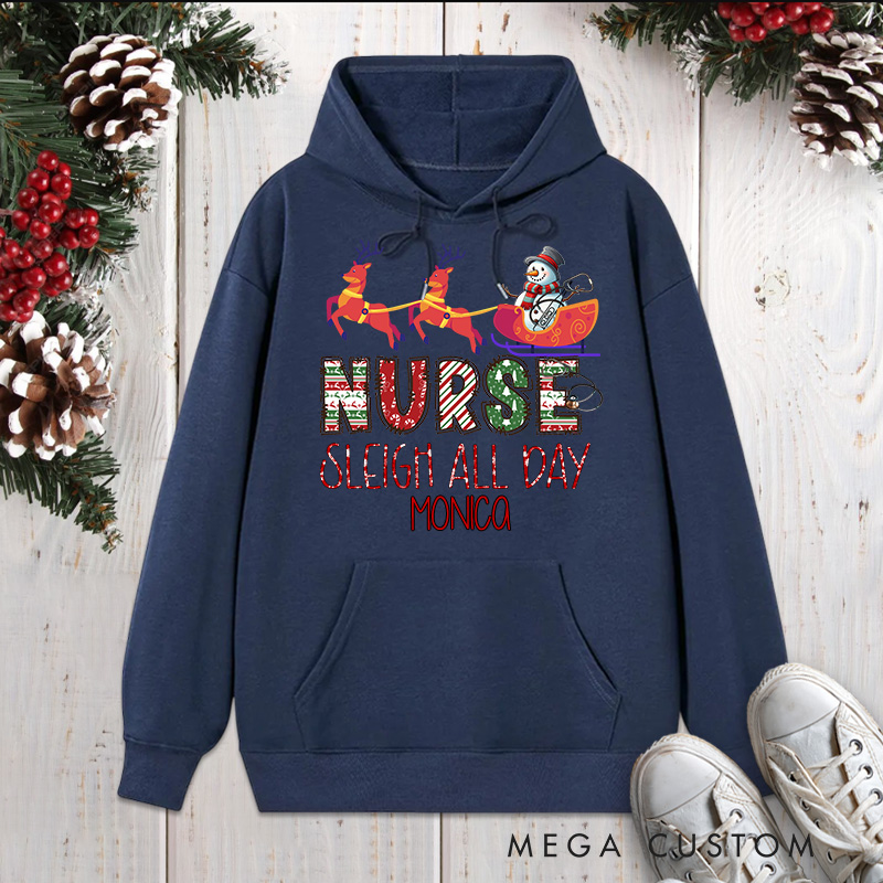 Personalized Hoodies for Nurse Customized Nurse Sleigh All Day Design Hoodies Xmas Gift