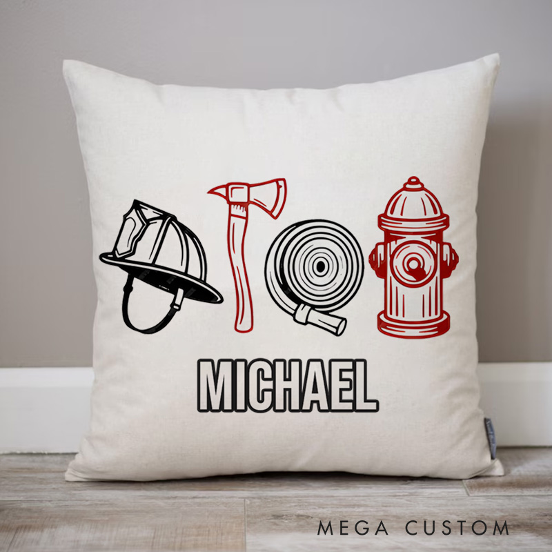 Personalized Firefighter Pillow Firefighter Essentials Line Art Design Appreciation Gift for Firemen