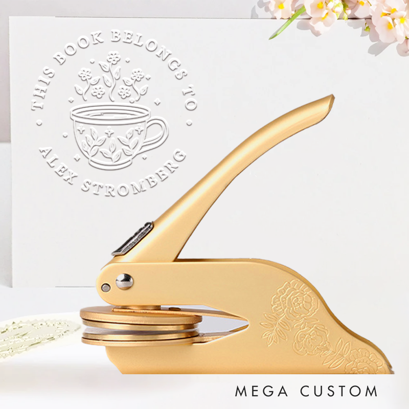 Personalized This Book Belong to Book Embosser Stamp Custom Flower Coffee Library Embosser Name Bookish Stamp for Book Lovers Librarian Gift