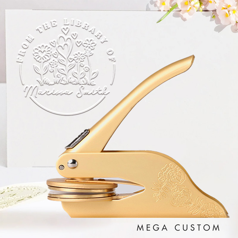 Personalized from the Library of Book Embosser Stamp Custom Wildflower with Heart Library Embosser Name Bookish Stamp for Book Lovers Librarian Gift