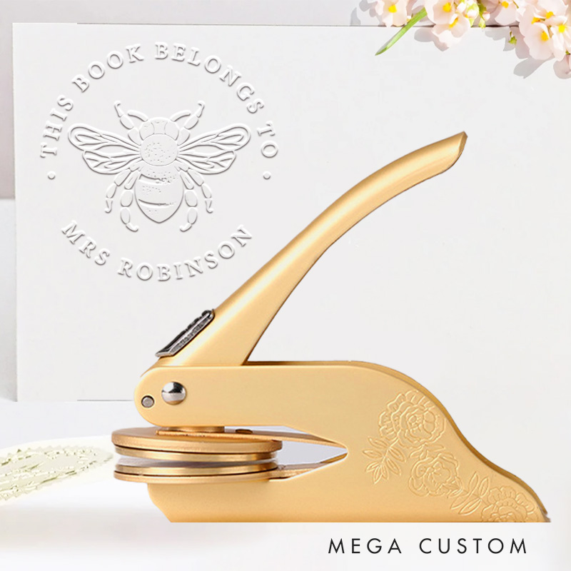 Personalized Bee Book Embosser Stamp Custom This Book Belong to Library Embosser with Name Bookish Gift for Book Lovers Librarian Gift