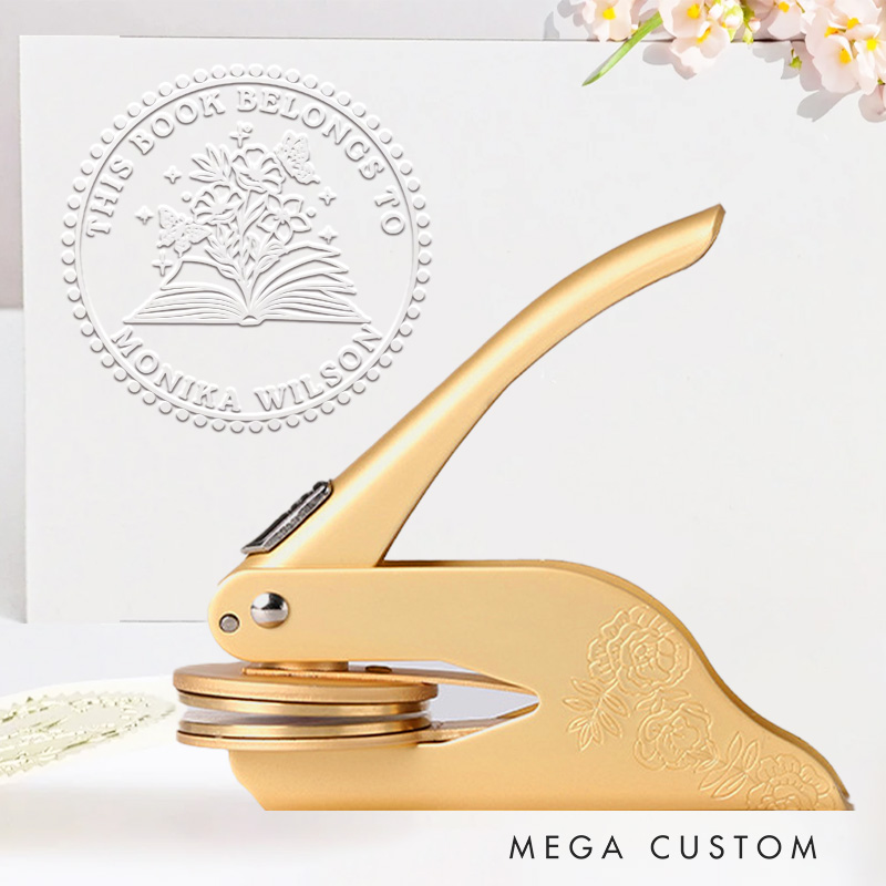 Personalized Book and Flower Book Embosser Stamp Custom This Book Belongs to Library Embosser with Name Bookish Gift for Book Lovers Librarian Gift