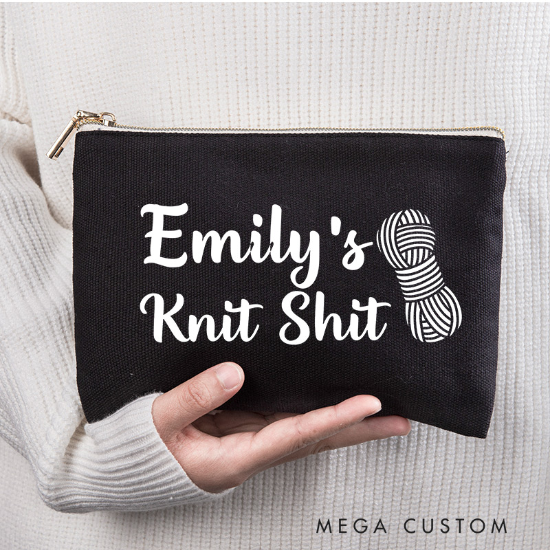 Personalized Knit Shit Storage Bag for Knitting Lover Zippered Project Pouch Gift for Yarn Lovers