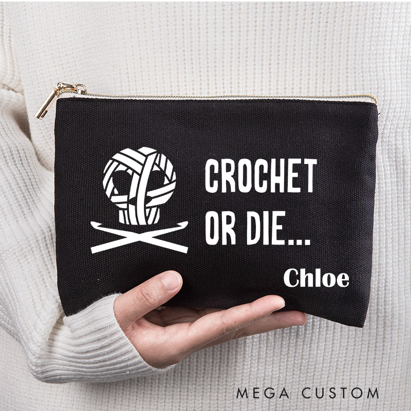 Personalized Crochet or Die Storage Bag for Crocheting Lover Zippered Project Pouch Gift for Yarn Lovers