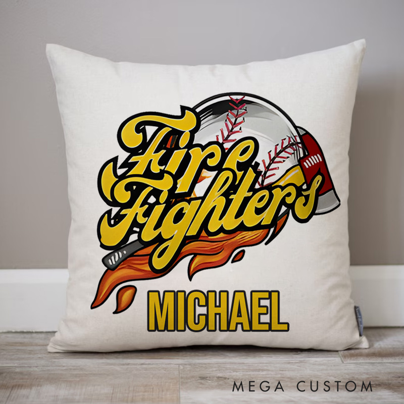 Personalized Firefighter Pillow Firefighters Baseball Themed Design Appreciation Gift for Firemen