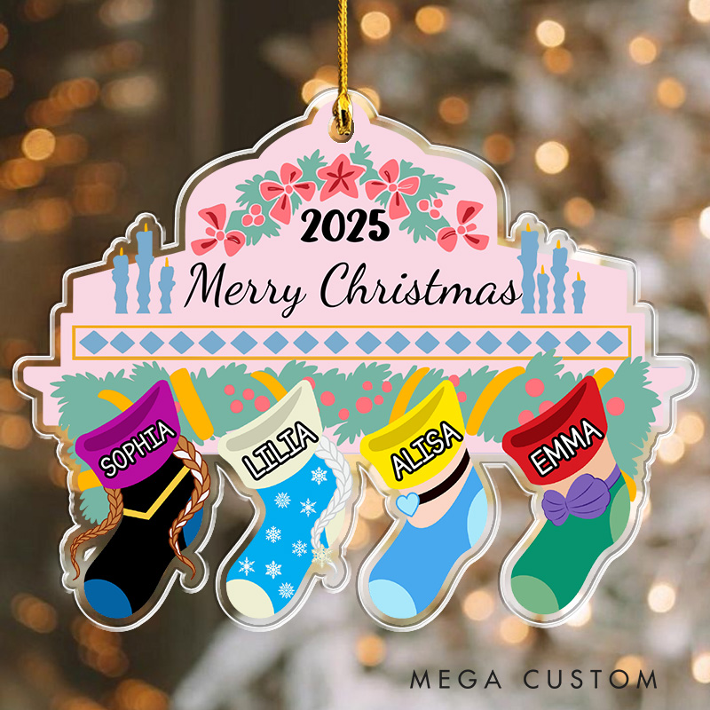 Personalized Family Pink Stocking Christmas Tree Ornament 2027 Acrylic Ornament Movie Christmas Gift Film Xmas Gift Christmas Decor