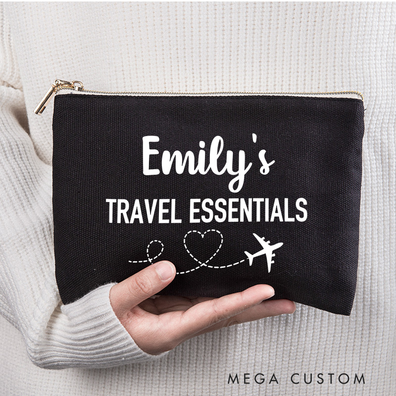 Personalized Travel Essentials Storage Bag for Traveling Lover Zippered Project Pouch Gift for Travelers