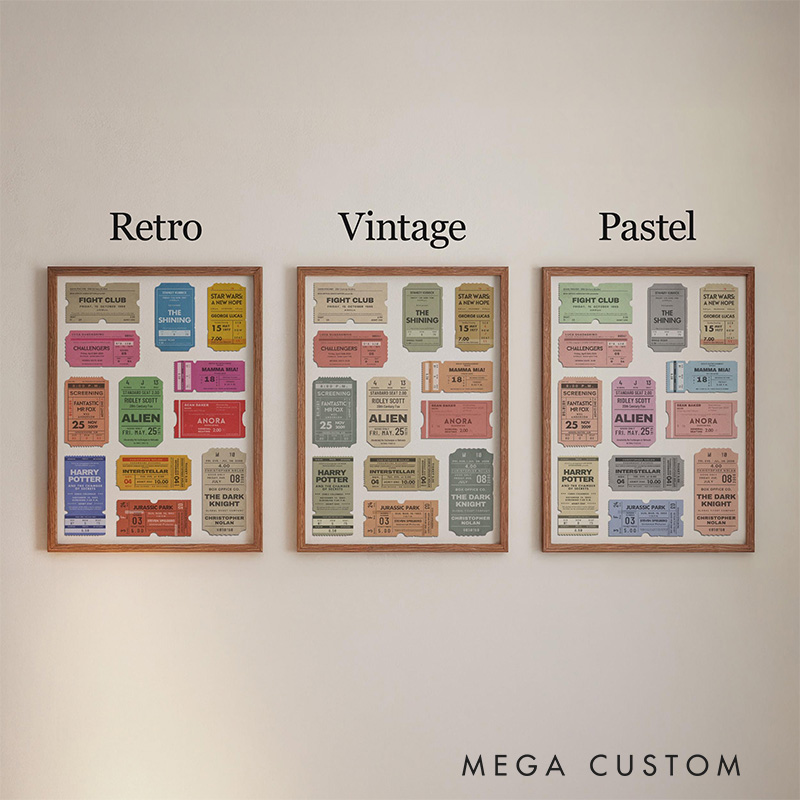 Personalized Vintage Movie Ticket Poster Without Frame Custom Film Lover Art Gift for film fans Date Night Wall Decor