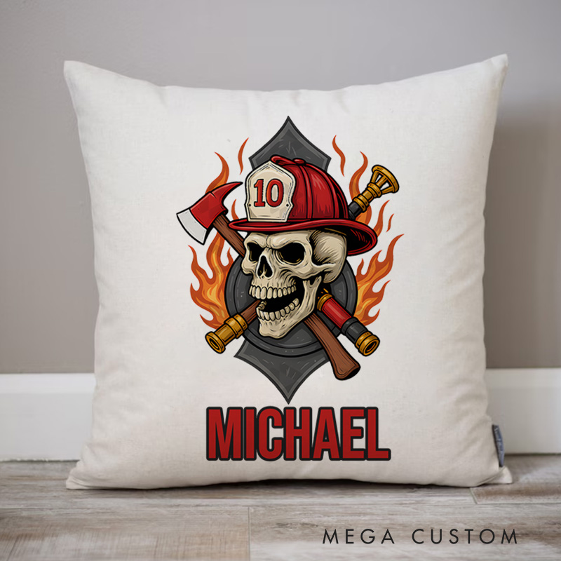 Personalized Firefighter Pillow Firefighter Skull Emblem Design Appreciation Gift for Firemen