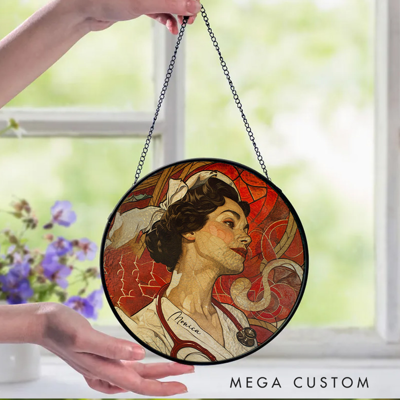 Personalized Vintage Nurse Art Sun Catcher Custom Glass Plaque for Nurse 