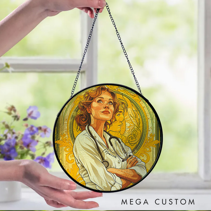 Personalized Heroic Nurse Art Sun Catcher Custom Glass Plaque for Nurse 
