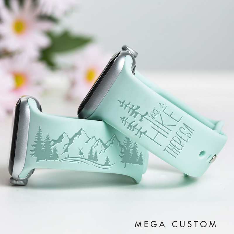 Personalized Mountain Hiking Apple Watch Band Engraved Take a Hike Watch Band Outdoor Adventure Gift