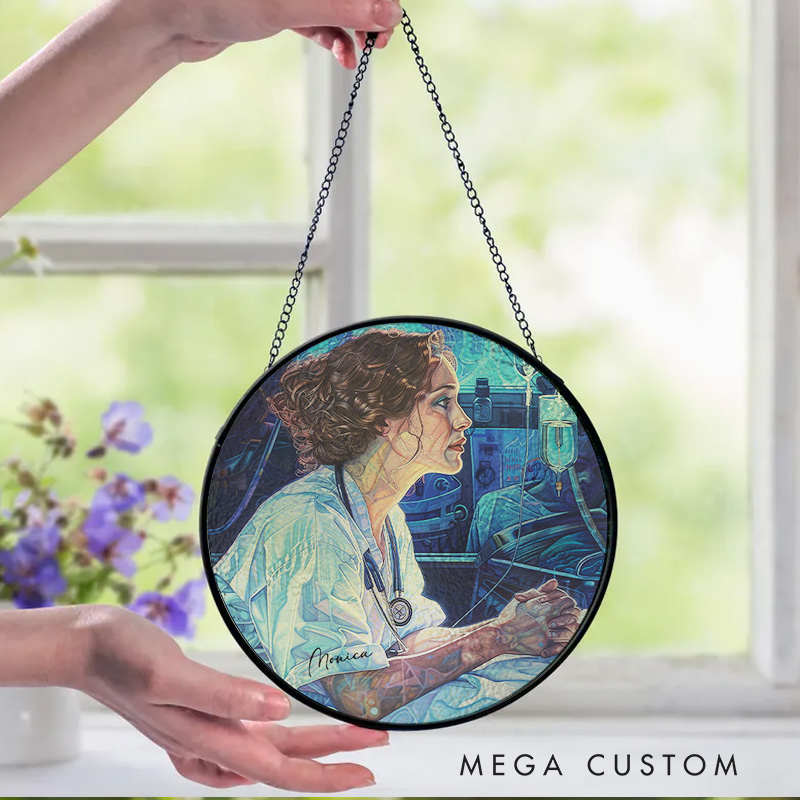 Personalized Reflective Nurse Art Sun Catcher Custom Glass Plaque for Nurse 