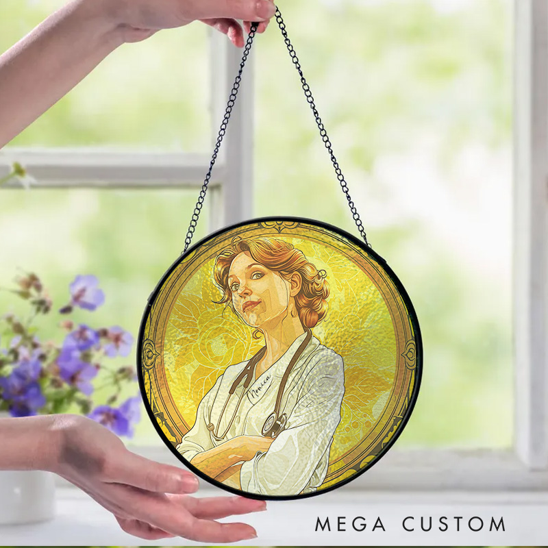 Personalized Golden Nurse Art Sun Catcher Custom Glass Plaque for Nurse 