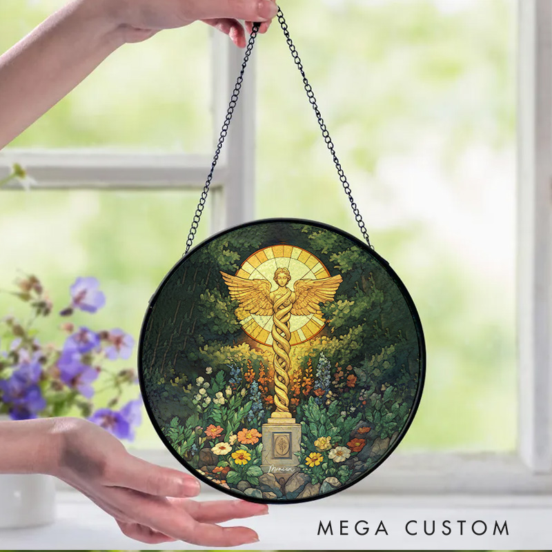 Personalized Caduceus Nurse Art Sun Catcher Custom Glass Plaque for Nurse 